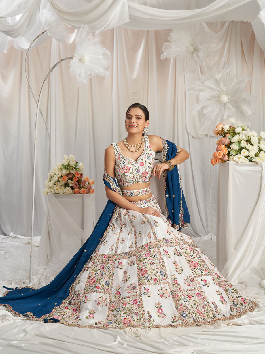 White Poly Georgette Lehenga Choli With Dupatta