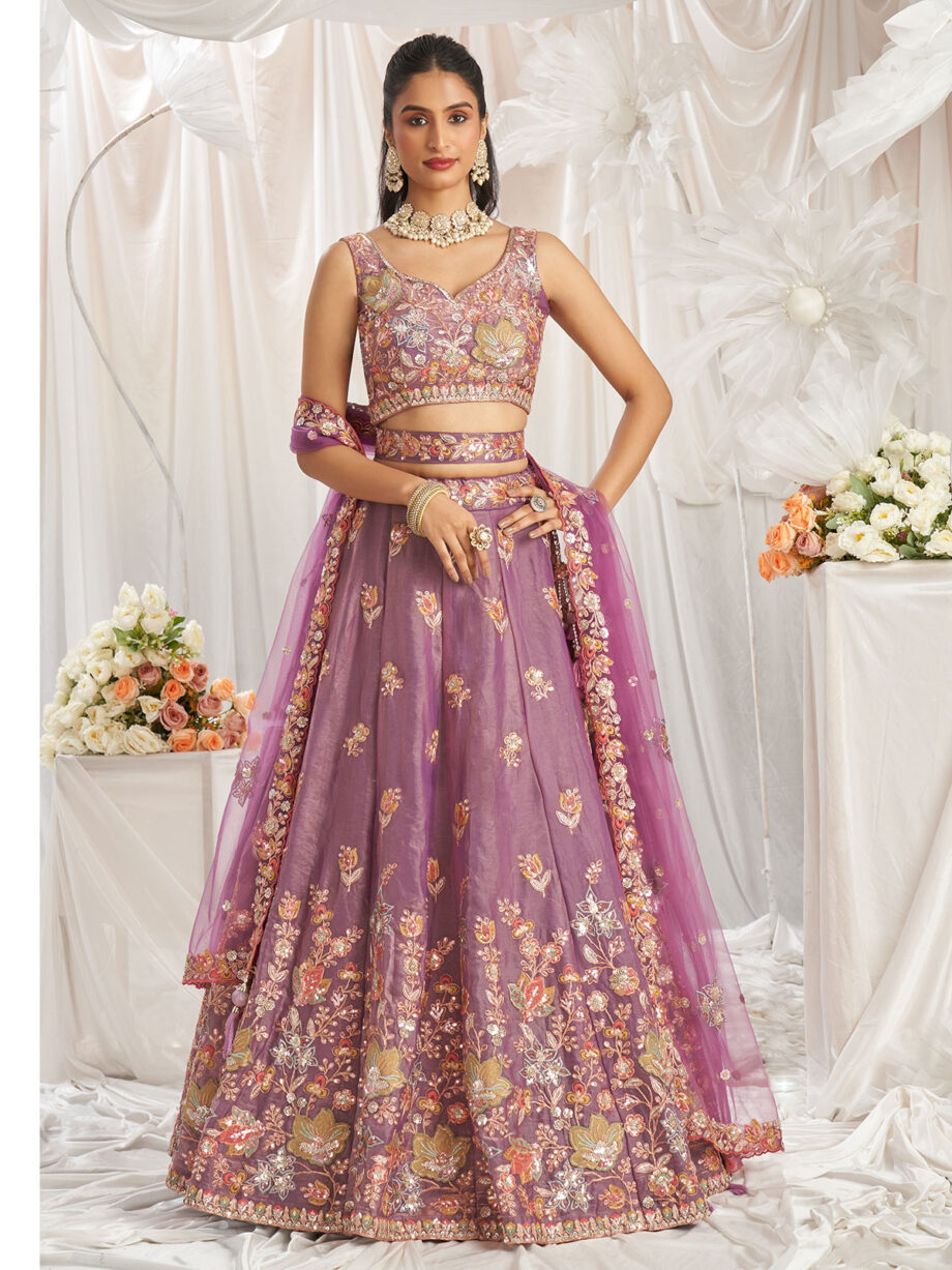 Lavender Poly Georgette Lehenga Choli With Dupatta