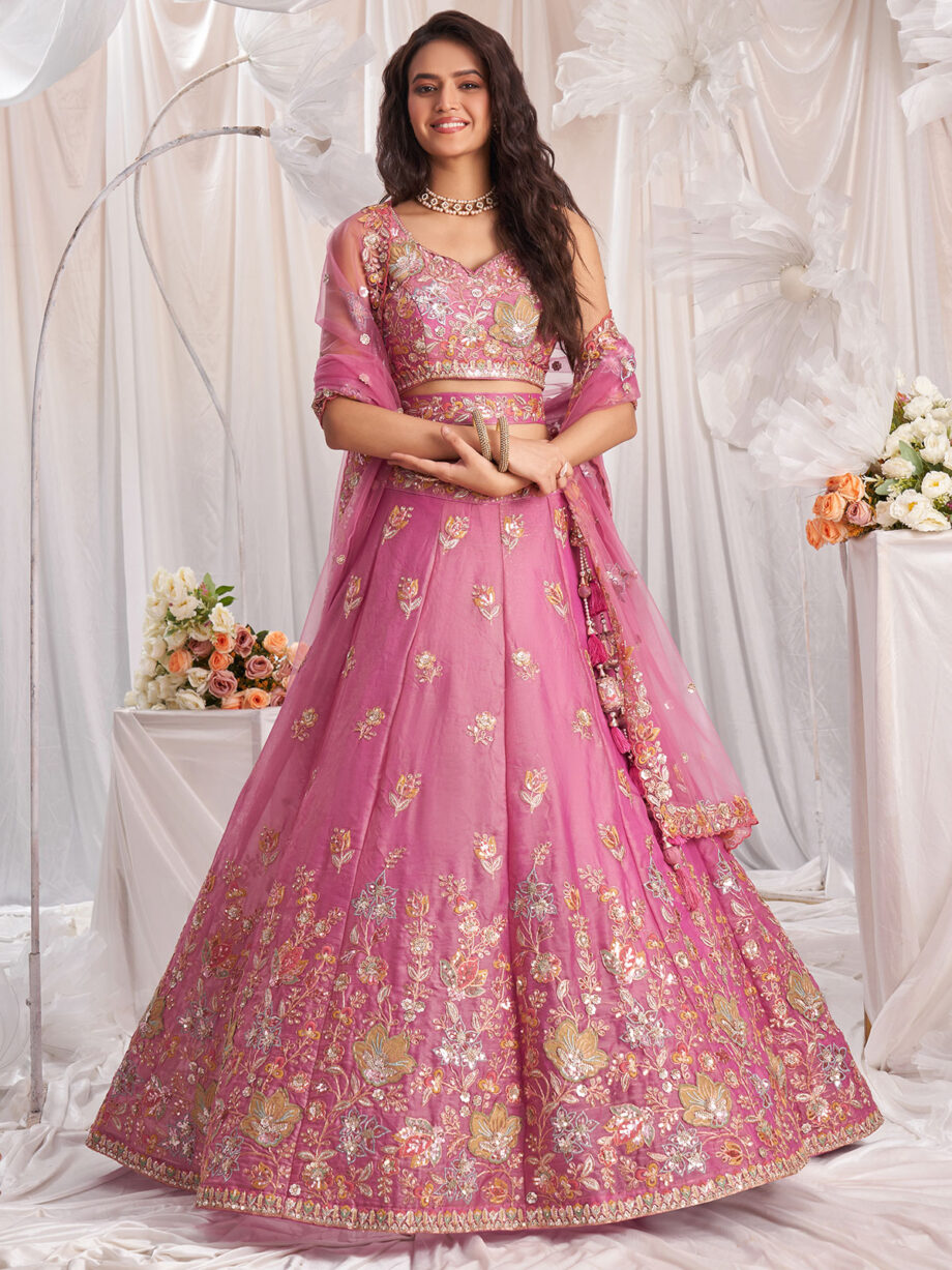 Pink Poly Georgette Lehenga Choli With Dupatta